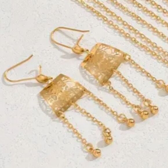 New ANTHRO Set filigree flower casscading chains necklace earrings Set - Picture 6 of 11